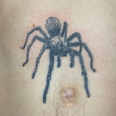 Blackwork Style Tattoo, Pointy Tattoos, Patchwork Tattoo Stomach, Cute Gore Tattoo, Wolf Spider Tattoo, Comic Style Tattoo, Pointillism Tattoos, Pointilism Tattoos, Straight Tattoo