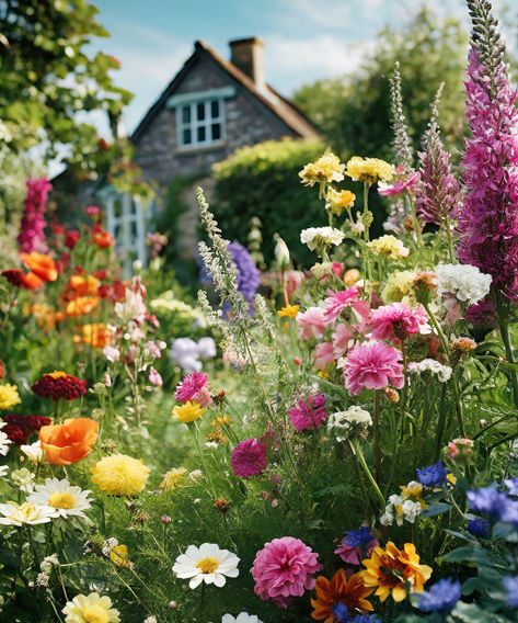 Enhancing the Charm of Cottage Gardens with these 9 Ideas | Bigger Garden Garden Full Of Flowers Aesthetic, Landscape Design Cottage, Pretty Gardens Aesthetic, Cottage Garden Walkway, Cottage Garden Photos, Wildflowers In Garden, Cottage With Flower Garden, Beautiful Cottage Gardens, Small Wild Flower Garden