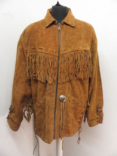 VINTAGE 60'S USA LEATHER FRINGED COWBOY WESTERN INDIAN JACKET SIZE M TASSELS | eBay Indian Jackets, Cowboy Western, Leather Fringe, Western Cowboy, Tassels, Cowboy, Cuff, Collar, Leather