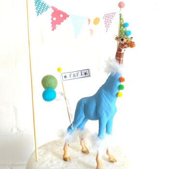 Celebration Giraffe Cake Toppers By Zippitysstudio | notonthehighstreet.com Party Animal Theme, Giraffe Cake, Giraffe Cakes, Wild Birthday Party, Cake Bunting, Mini Pom, Animal Party Theme, Birthday Dinner Party, Party Animals