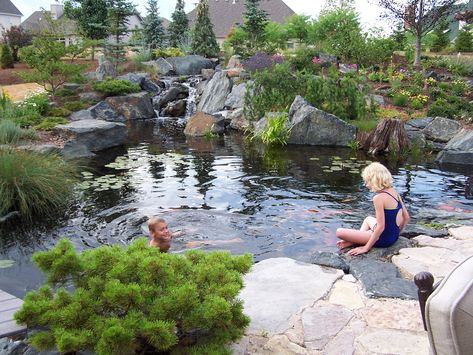 Ponds are just as much fun for children as they are educational!  Forget the swimming pool and get a natural swimming pond instead. Living Pool, Building A Pond, Natural Swimming Ponds, Diy Pond, Pond Water Features, Swimming Pond, Pond Landscaping, Natural Pond, Pond Life