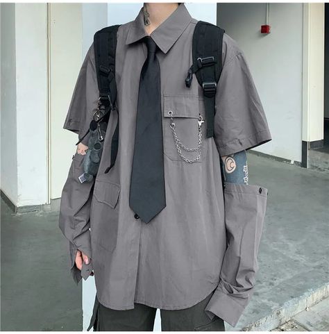 get the perfect streetwear look with this stylish harajuku detachable sleeve button-up shirt. crafted with the highest quality materials for a perfect fit. Teen Streetwear, Grey Shirts Women, Womens Work Shirt, Gothic Blouse, Estilo Harajuku, Goth Shirt, Grunge Shirt, Single Shirt, Simple Blouse