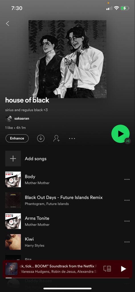 Regulus Black Playlist, Regulus Black Aesthetic Wallpaper, Regulus Black Wallpaper, Marauders Harry Potter, Playlists Spotify, Lightning Scar, Music Recs, Black Song, Future Islands