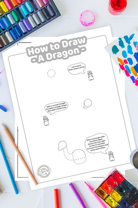 How To Draw a Dragon - Step by Step Directions for Easy Dragon Drawing | KAB Dog Draw, Easy Dragon Drawings, How To Draw Sonic, Flower Step By Step, Turtle Drawing, Easy Drawing Steps, Elephant Drawing, Drawing Activities, Baby Drawing