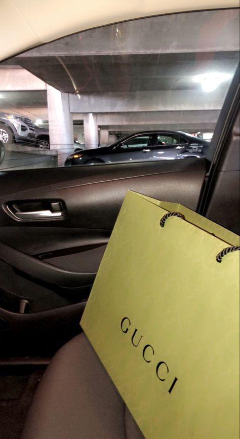 Shopping Asthetic Picture, Gucci Gift Aesthetic, Gucci Bags Aesthetic, Gucci Bag Aesthetic, Shopping Bags Gucci, Gucci Box, Shopping Bags In Car Aesthetic, Gucci Shopping Bag Aesthetic, Luxury Gucci Bag For Shopping