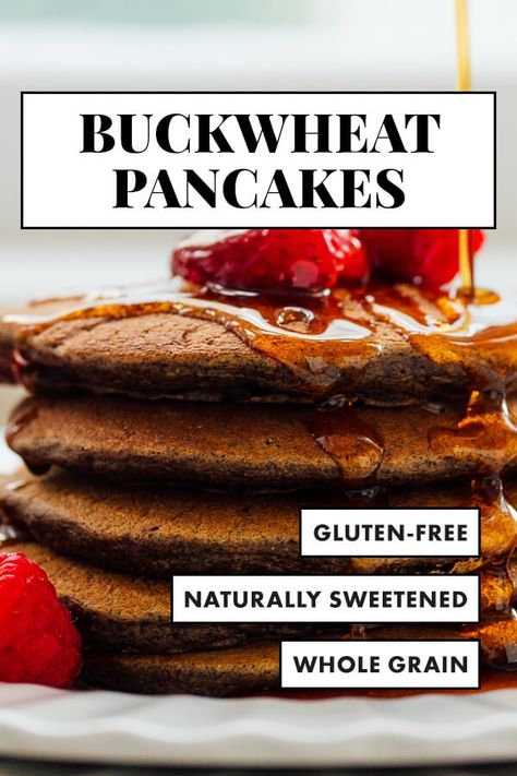 Try buckwheat pancakes for breakfast! This pancake recipe is gluten free and whole grain. It's made with buckwheat flour, which is nutritious with a lovely nutty flavor. These pancakes taste like thicker buckwheat crêpes! #buckwheat #pancakes #buckwheatpancakes #glutenfree #cookieandkate Pumpkin Buckwheat Pancakes, Buckwheat Pancakes Gluten Free, Buckwheat Pancake Recipes, Make Your Own Buttermilk, Buckwheat Crepes, Pancakes For Breakfast, Buckwheat Pancakes, Roasted Strawberries, Gluten Free Pancakes