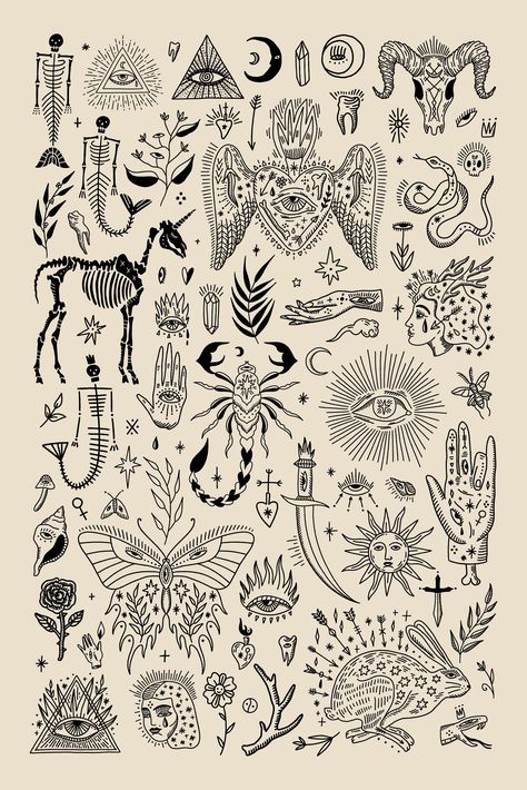 Tato Flash, Dark Boho, Boho Tattoos, Flash Tattoo Designs, Geniale Tattoos, Tattoo Portfolio, Tattoo Flash Art, 문신 디자인, Little Tattoos