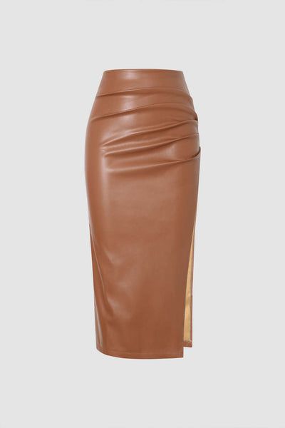 Pleats Pattern, Faux Leather Midi Skirt, Leather Midi Skirt, Elegante Casual, Skirts Online, Edgy Look, Elegant Shirt, Mode Vintage, Women Skirts Midi