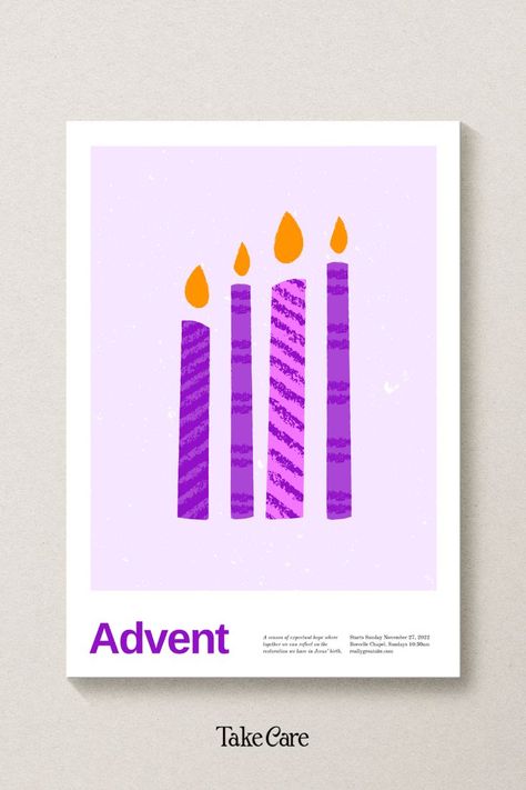 Advent is a season of expectant hope where together we can reflect on the restoration we have in Jesus’ birth. This is a fabulous Free Church Flyer Template for the Advent season, which you can use to customise for your own Advent event or add into your church bulletin. A4 printable church flyer template - can also be used as a poster. FREE Advent Canva Template Flyer | Purple Pink Advent Candle Church A4 Flyer Printable Template Designed by Take Care Creative. Follow on Canva. Advent Candles Drawing, Candle Graphic, Advent Candle, Jesus Birth, Church Candles, Church Bulletin, Advent Season, Sermon Series, Advent Candles