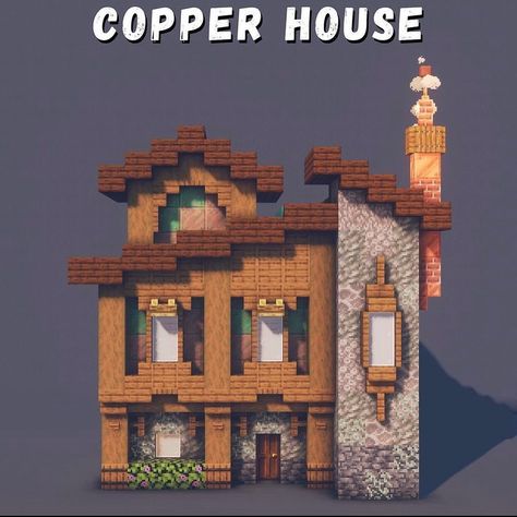 Minecraft Copper, Minecraft Brick, Minecraft Shops, Minecraft Steampunk, Mc Ideas, Mc Builds, Rumah Minecraft Sederhana, Copper House, Minecraft Structures