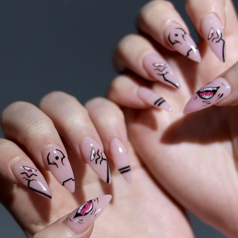 Jujitsu Kaisen Nail Art, Simple Anime Nail Ideas, Sukuna Nails Design, Anime Nail Art Designs, Anime Nails Ideas, Simple Anime Nails, Anime Nails Designs, Jujutsu Kaisen Nails, Sukuna Nails