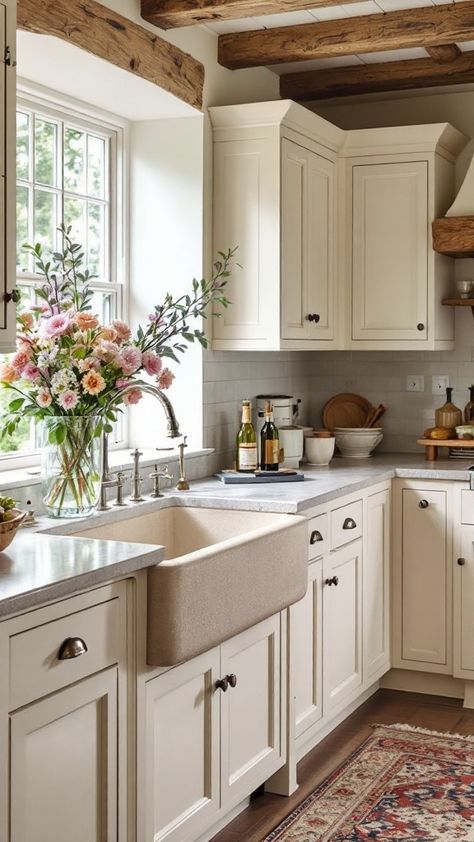 Discover French country kitchen designs with elegant vintage touches 🍞✨. Perfect for a warm, stylish cooking space! French Countryside Kitchen, French Country Aesthetic, French Country Kitchen Designs, Countryside Kitchen, Freestanding Kitchen Island, Kitchen Cottage, Farmhouse Vibes, Country Kitchen Designs, Shaker Style Cabinets