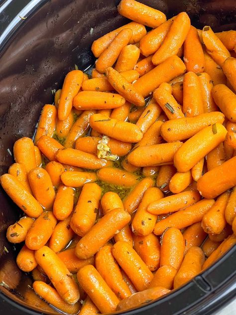 If you are looking for an easy, but delicious side dish, then Slow Cooker Glazed Carrots is what you want! Crockpot Candied Baby Carrots, Cooked Carrots In Crockpot, Slow Cooker Glazed Baby Carrots, Crock Pot Veggie Side Dishes, Glazed Baby Carrots Slow Cooker, Carrots In The Crockpot, Thanksgiving Carrots Crockpot, Cracker Barrel Carrots Recipes, Crock Pot Carrots Slow Cooker