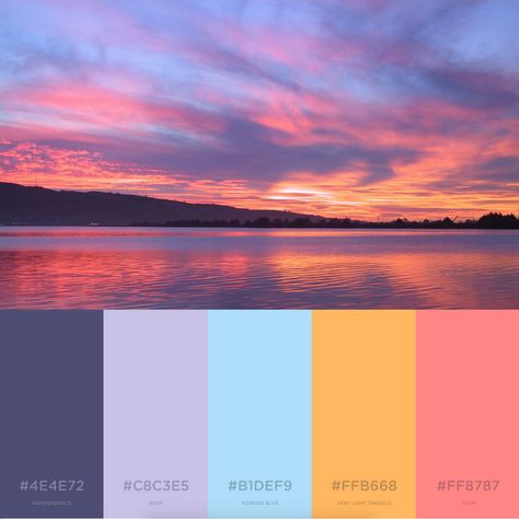 Here's some summer inspiration.  This color sheme will not leave anyone indifferent Sunset Colors Outfit, Summer Sunset Color Palette, Branding Color Palettes, Logo Tips, Sunset Color Palette, Sunrise Colors, Color Combinations Paint, Logo Colors, Sea Colour