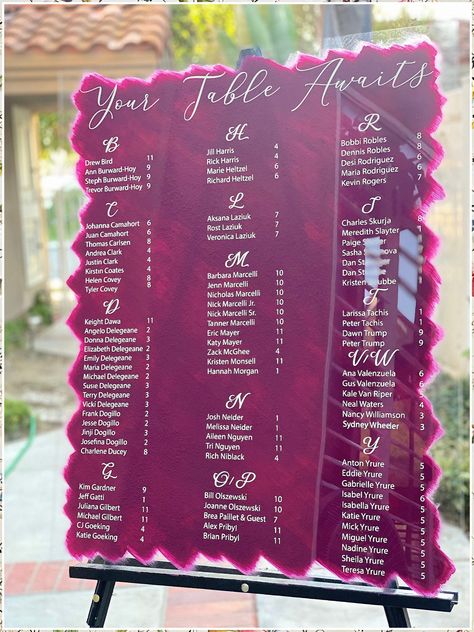 Wedding Seating Chart Ideas - Everything you need to conquer your day, night and world - Anything and Everything! - Click to visit TODAY! Wedding Seating Chart By Alphabet, Seating Chart Wedding Abc Order, Plexiglass Seating Chart, Seating Chart Alphabetical Wedding, Wedding Guest Table Ideas Seating Charts, Alphabetical Seating Chart Wedding, Wedding Seating Chart Alphabetical, Wedding Table Chart, Wedding Musts