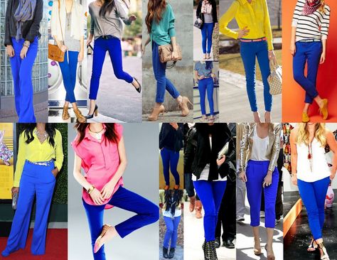 Cobalt fashion Cobalt Pants Outfit, Royal Blue Pants Outfit, Cobalt Pants, Cobalt Blue Outfit, Blue Leggings Outfit, Cobalt Blue Pants, Blue Pants Outfit, Royal Blue Leggings, Royal Blue Pants