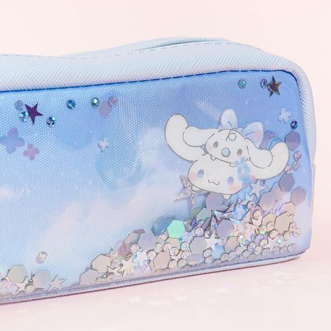 This kawaii zippered pencil case features a print of Cinnamoroll and his buddy Milk flying among the clouds. It has a cute transparent layer filled with glitter flakes! Use it to store your pencils, pens, and other writing instruments. Cinnamoroll Pencil Case, Sinamon Roll, Among The Clouds, Zipper Pencil Case, Small Business Packaging Ideas, Stylist Tattoos, Glitter Flake, Small Business Packaging, Japanese Stationery