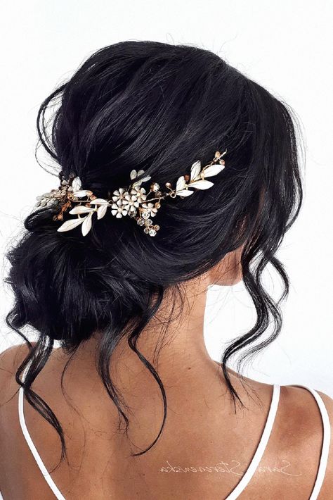 Another wedding hair look looks dreamy for your wedding day. I specialize in this one for wedding day photos. Pin this inspiration to your bridal board. Black Hair Hairstyles Wedding, Bridal Hair Up Brunette, Wedding Hair With Off The Shoulder Dress, Dark Hair Bridal Hairstyles, Brunette Wedding Updo, Wedding Bun Hairstyles For Black Women, Wedding Hair For Black Women, Wedding Hairstyles Black Hair, Bridal Hair Brunette