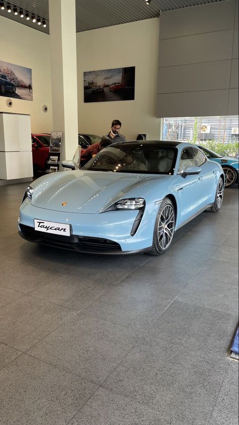 Electric Porsche Taycan, Light Blue Porsche, Electric Porsche, Porsche Electric, Porche Car, Blue Porsche, Cars Porsche, Baby Blue Wallpaper, Porsche Sports Car