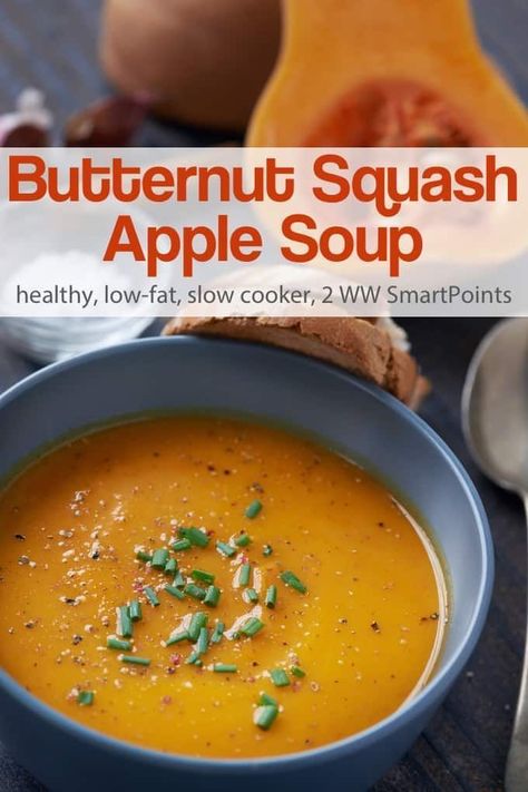 Weight Watchers Friendly Slow Cooker Squash Apple Soup Slow Cooker Squash, Squash Apple Soup Recipe, Apple Soup Recipes, Squash Apple Soup, Butternut Squash Apple Soup, Soup Comfort, Soup Vegetable, Autumn Room, Weight Watchers Soup