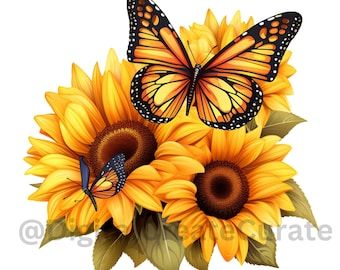 Butterfly Tumbler Wrap, Sunflower Watercolor Painting, Png Butterfly, Svg Butterfly, Butterfly Tumbler, Svg Sunflower, Sunflower Butterfly, Butterfly Png, Sunflower Svg