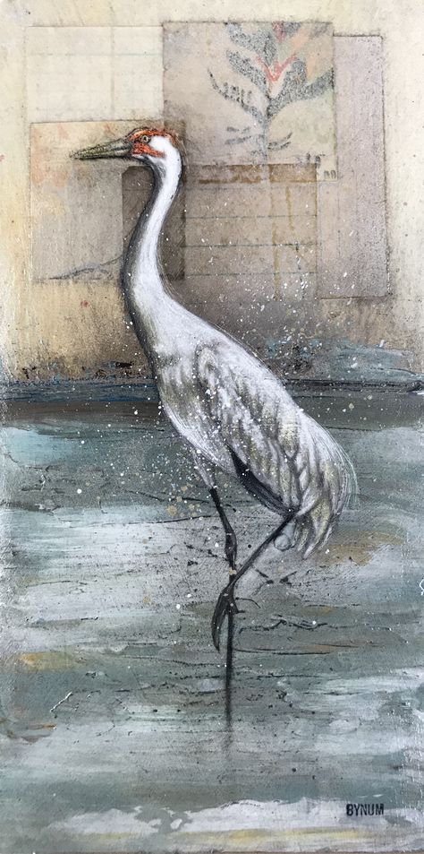 Whooping Crane Painting, Crane Painting, Whooping Crane, Charcoal Drawing, Moon And Stars, Pastel Painting, Vintage Wallpaper, Mixed Media, Acrylic Painting