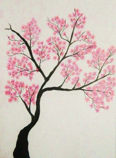 Japan Tree Drawing, How To Draw A Sakura Tree, Cherry Blossom Tree Silhouette, Blossom Tree Drawing Pencil, Sakura Tree Sketch, Cherry Blossom Tree Drawing Simple, Cherry Blossom Drawing Tree, Cheery Blossoms Drawing, Spring Tree Drawing