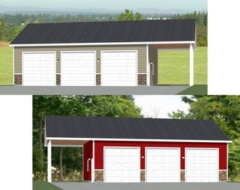 30x40 Pole Barn Garage, Garage Building Ideas, 30x40 Shop, 3 Car Garage Plans, Pole Barn Garage, Garage Plans Detached, Plan Garage, Garage Door Types, Roof Pitch