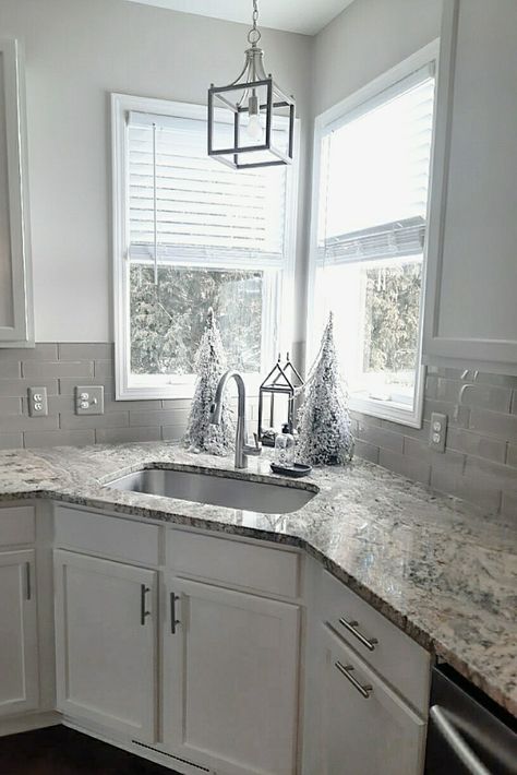 Corner Sink Decorating Ideas, Corner Sinks Kitchen, Kitchen Corner Windows Over Sink, How To Decorate Behind A Corner Kitchen Sink, Kitchen Design With Corner Sink, Corner Kitchen Sink Decor Ideas, Sink In Corner Of Kitchen, Corner Kitchen Sink With Windows, Corner Kitchen Windows