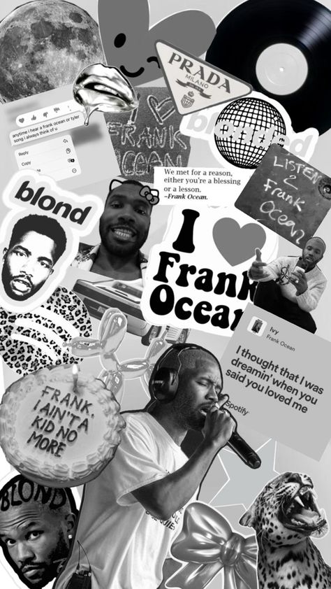 frank ocean collage🩶 Frank Ocean Collage, Cdg Wallpaper, Ocean Collage, R&b Aesthetic, Frank Ocean Wallpaper, Frank Ocean Poster, Iphone Wallpaper Preppy, Pretty Wallpaper Ipad, Band Wallpapers