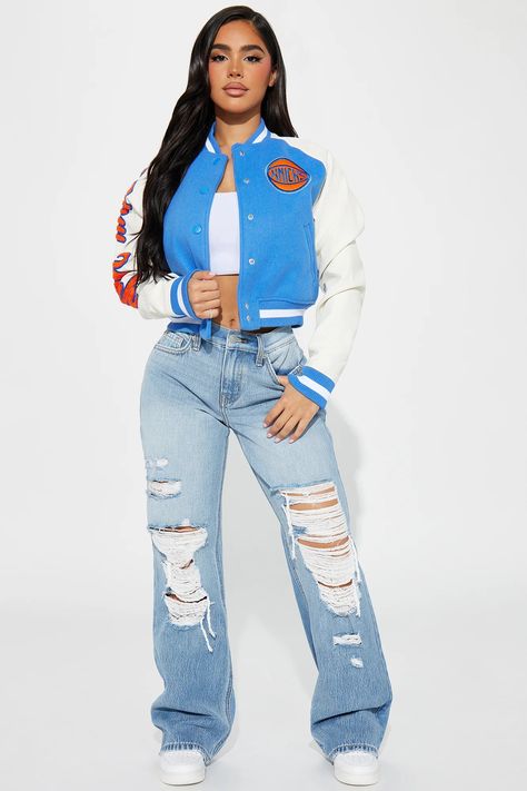 Amaya Colon, Chenille Patch, Leather Sleeves, Leather Sleeve, New York Knicks, Snap Button, Fashion Nova, Varsity Jacket, Faux Leather