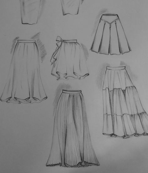 Ruffle Skirt Drawing, Skirt Sketches Fashion Drawings, Skirt Patron, Skirt Sketch, Skirt Illustration, Skirt Drawing, Lukisan Fesyen, Fashion Illustration Poses, Fashion Illustrations Techniques