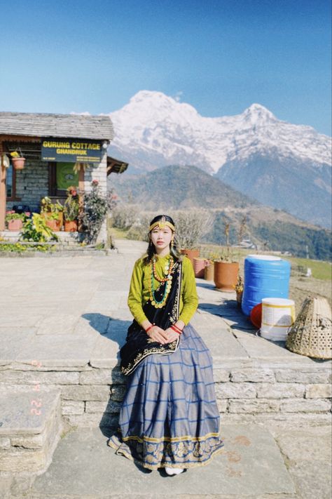 #visit #nepal #foryoupage #gurungdress #cultural #ghandruk Nepali Outfit Aesthetic, Nepali Dress Traditional, Traditional Nepali Clothing, Gurung Dress Nepal, Nepali Cultural Dress, Gurung Dress Traditional Nepal, Gurung Dress, Cultural Dress Of Nepal, Nepal Clothing