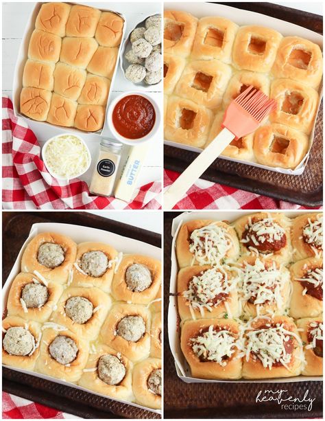 Meatball Sliders Recipe Hawaiian Roll Meatball, Turkey Meatball Sandwich, Sliders With Hawaiian Rolls, Meatball Sliders Recipes, Meatball Sandwich Recipes, Sliders Recipes Hawaiian Rolls, My Heavenly Recipes, Easy Slider Recipes, Meatball Sliders