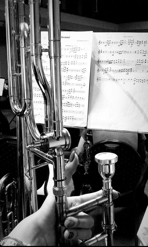 #trombone #blackandwhite #music Trombone Aesthetic Wallpaper, Trombone Photoshoot, Trombone Aesthetic, Trombone Art, Pleasing Photos, Band Nerd, Get A Life, Carthage, Trombone