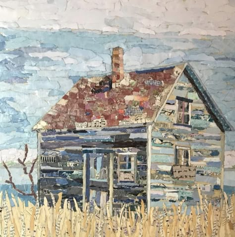 Paper Mosaic, Landscape Art Quilts, Landscape Quilt, Cabin Art, Collage Art Projects, Paper Collage Art, Magazine Collage, Landscape Quilts, Picture Quilts