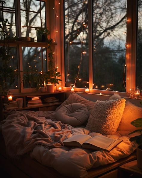 Cute Cozy Bedroom Ideas, Ambient Bedroom, Attic Room Ideas, Cozy Window, Aesthetic Interior Design, Art Deco Interior Design, Study Room Decor, Dream Room Inspiration, Cozy Room