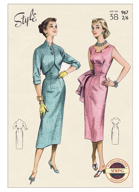 50s Wiggle Dress, Vintage Dress Patterns 1950s, Wiggle Dress Pattern, Closet Historian, 50s Dress Pattern, 1950s Magazine, 50s Womens Fashion, 60s Vintage Fashion, Dress And Bolero