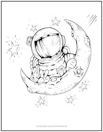 Our Astronaut with Moon and Stars Coloring Page is out of this world! Use it for your classroom thematic unit on space travel, or add it to your child’s coloring page collection – it’ll be a favorite! Astronaut Svg, Astronaut Drawing, Space Svg, Star Coloring Pages, Astronaut Design, Moon Drawing, Drawing Skills, Cartoon Illustration, Recipe Cards