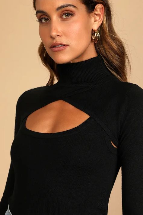 Cup Sizes, C Cup, Cut Out Top, Turtleneck Top, Black Turtleneck, Turtle Neck Top, Sweater Knit, Soft Light, Fitted Bodice