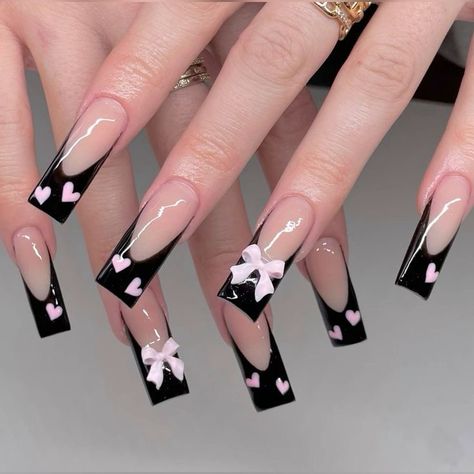 Bow Nail Designs, Girls Nail Designs, Girly Acrylic Nails, Cute Acrylic Nail Designs, Really Cute Nails, Long Square Acrylic Nails, Unique Acrylic Nails, Pink Acrylic Nails, Square Acrylic Nails