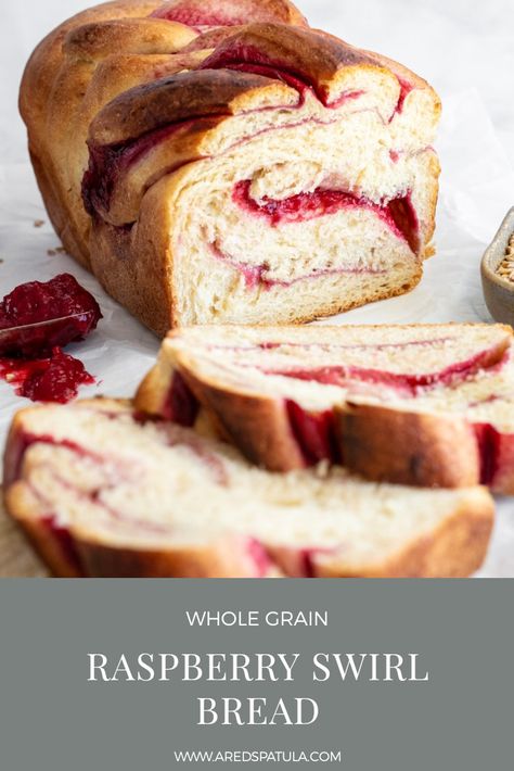 This lovely swirl loaf is made with a thickened raspberry sauce and Einkorn flour. Strawberry Swirl Bread, Raspberry Swirl Bread, Adventure Bread, Flavoured Bread, Pretty Bread, Homemade Staples, Swirl Bread Recipe, Brioche Bread Recipe, Berry Desserts