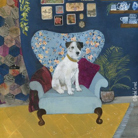 Rachel Grant, Mixed Media Illustration, Greeting Card Collection, Jack Russells, 강아지 그림, Jack Russel, Hur Man Målar, Russell Terrier, Naive Art