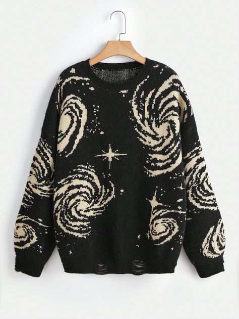 Black Casual Collar Long Sleeve Fabric Graphic Pullovers Embellished High Stretch  Women Clothing Loose Pullover Sweater, Fest Outfits, Plus Size Pullover, Pull Oversize, Drop Shoulder Sweater, Pullover Outfit, Drop Shoulder Sweaters, Long Sleeve Knit Sweaters, Oversized Pullover