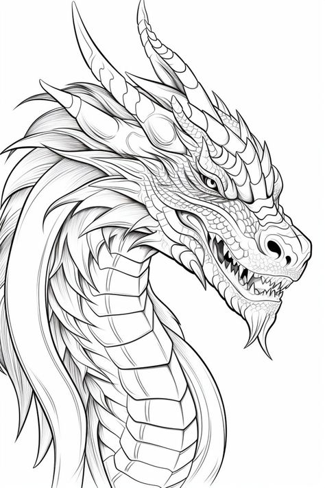 Dragon 13 Coloring Pages 5 - Etsy Dragon Drawings Easy, Dragon Art Sketch, Cool Dragon Drawings, Dragon Stencil, Chucky Drawing, Dragon Tattoo Drawing, Dragon Line, Easy Dragon Drawings, Dragon Coloring Pages