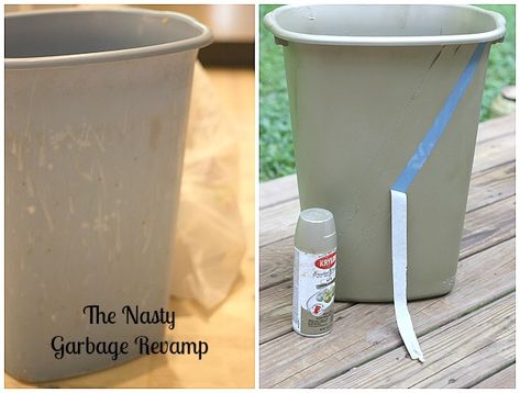 Nasty Garbage Revamp Painted Garbage Cans Diy, Spray Paint Trash Can, How To Fix Garbage Disposal, How To Clean A Stinky Garbage Disposal, Diy Trash Can, Life In Grace, Vintage Garbage Can, Spray Paint Plastic, Rustoleum Spray Paint