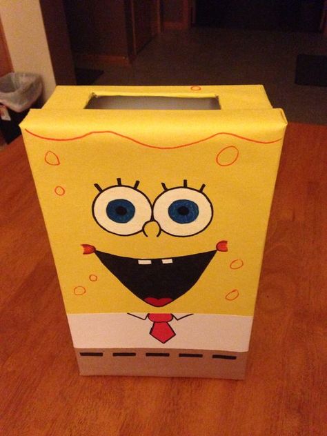 Spongebob valentines box Pre K Valentines Box Boy, Shoe Box Valentines Day Boxes, Valentine Card Boxes For Kids Boys, Valentines Box Ideas Boys, Spongebob Valentine Box Ideas, Valentines Shoe Box Ideas For Boys, Valentines Box Ideas For Boys, Easy Valentines Day Boxes, Spongebob Valentines