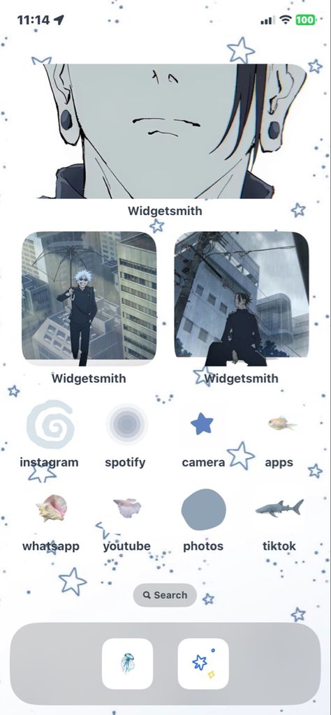 Jjk Homescreen Layout, Anime Phone Layout, Jjk Homescreen, Blue Homescreen Wallpaper, Roblox User Name Ideas, Phone Ideas, Phone Inspiration, Iphone Homescreen Wallpaper, Homescreen Iphone