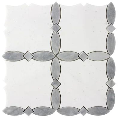 Shop Boutique Stone Chantilly Lace Gray 13-in x 13-in Polished Natural Stone Marble Ogee Patterned Floor and Wall Tileundefined at Lowe's.com. Create elegant environments with designer stone mosaics, this is one the most impressive mosaic patterns, luxury and sophistication combine with handcrafted Transitional Tile, Waterjet Mosaic Tile, Ogee Pattern, Stone Mosaic Tile, Accent Tile, Mosaic Flooring, Stone Pattern, Floor Patterns, Water Jet