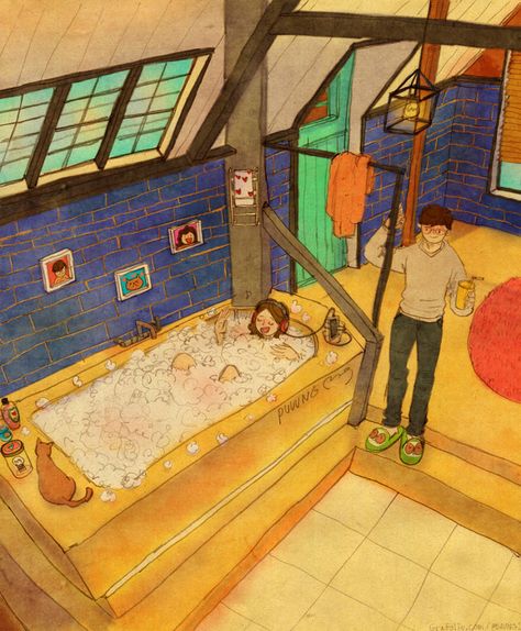 Sing A Song by Puuung Puuung Love Is, Image Couple, Couples Comics, Illustration Photo, 카드 디자인, Couple Illustration, Love Illustration, Korean Artist, Couple Drawings